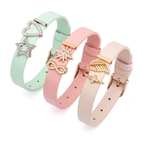 

Wholesale handmade DIY zircon cuff bangle adjustable slider bracelets,charm leather bracelet for women