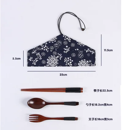 Bamboo utensils chopsticks fork spoon knife with matching black handle