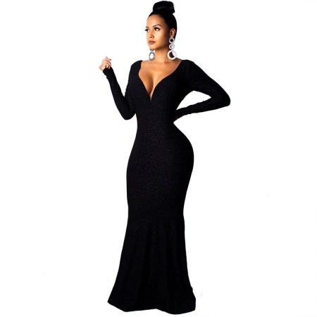 

Deep V Neck Long Sleeve Galaxy Diva Evening Dress