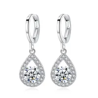 

925 Silver Earrings Female Water Drop Crystal Colourful Stone Zircon Clip On Earrings