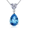 wholesale cz jewelry blue wedding S925 sterling silver heart rhinestone teardrop necklace pendant sapphire women necklaces