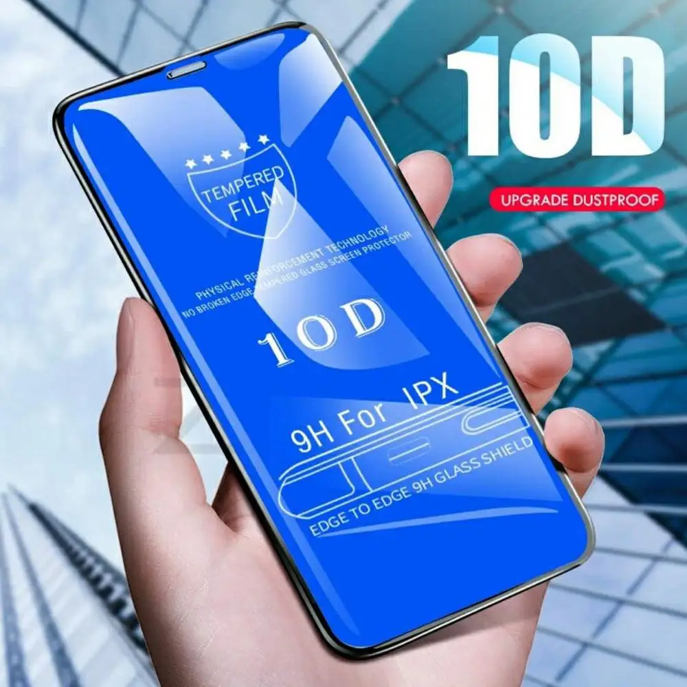 

10D Full Glue Cover Screen Protector Protective Film For iPhone 12 SE 2 11 Pro 7 8plus XR XS Max Mobile Phone Tempered Glass, Black/white 2 colors