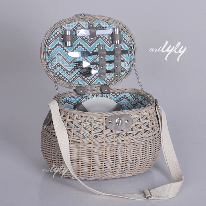 Mini kids white picnic basket willow picnic hamper