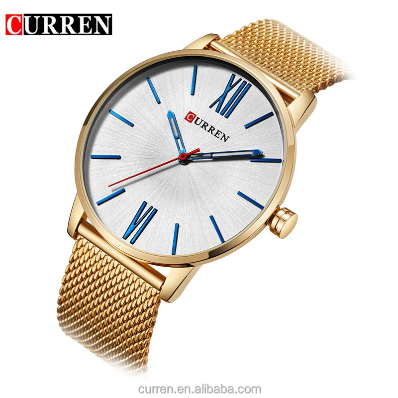 

2018 Casual Men Curren 8238 Watch Gold Plated Famous Brand Luxury Chain Strap Waterproof Quartz Wrist Watch, As picture