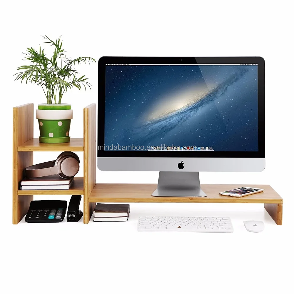 Bamboo Monitor Stand Riser Laptop Desk Shelf Monitor Riser For