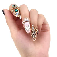 

Fashion Jewelry Bowknot Nail Ring Charm Crown Flower Crystal Finger Nail Rings For Women Lady Rhinestone Fingernail Protective