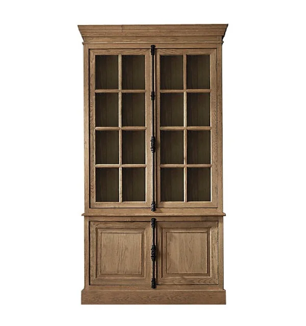 French Library Bookcase Antique Style Wooden Storage Cabinet