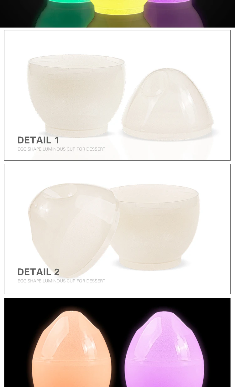 Europe-Pack new products colorful glowing dessert cup 135ml plastic egg shaped cup