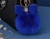 Tmq-261 cute new fashion leather Pu leather bow keyring 8cm faux fox bunny rabbit fur pom pom ball keychain