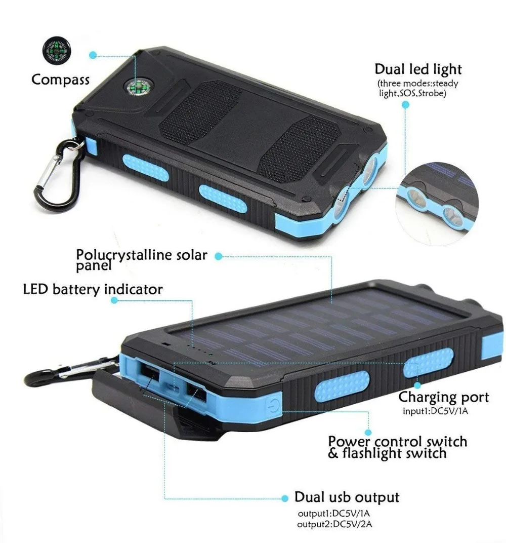 Factory supply high power dual usb ports solar power bank 10000mAh - ANKUX.COM