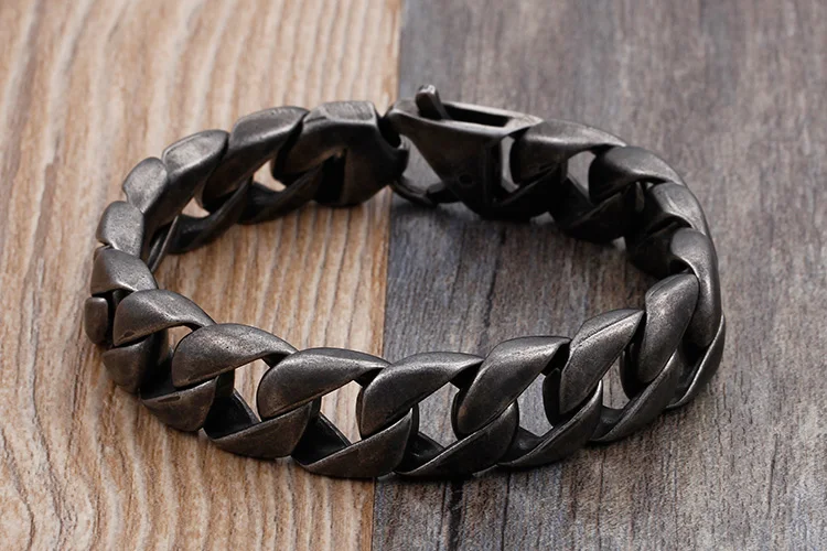 KALEN 316L Stainless Steel Brushed Link Chain Bracelets For Men 22cm Chunky Homme Wrist Bracelets Jewelry