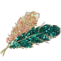 

New large sequined green leaf leaves beaded garment accessories decoration stick embroidery applique patches for clothing R128