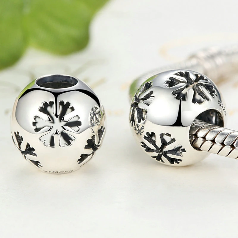 

New Type Fashion Exquisite Jewelry 925 Silver Snowflake Bead Charms For Jewelry Making