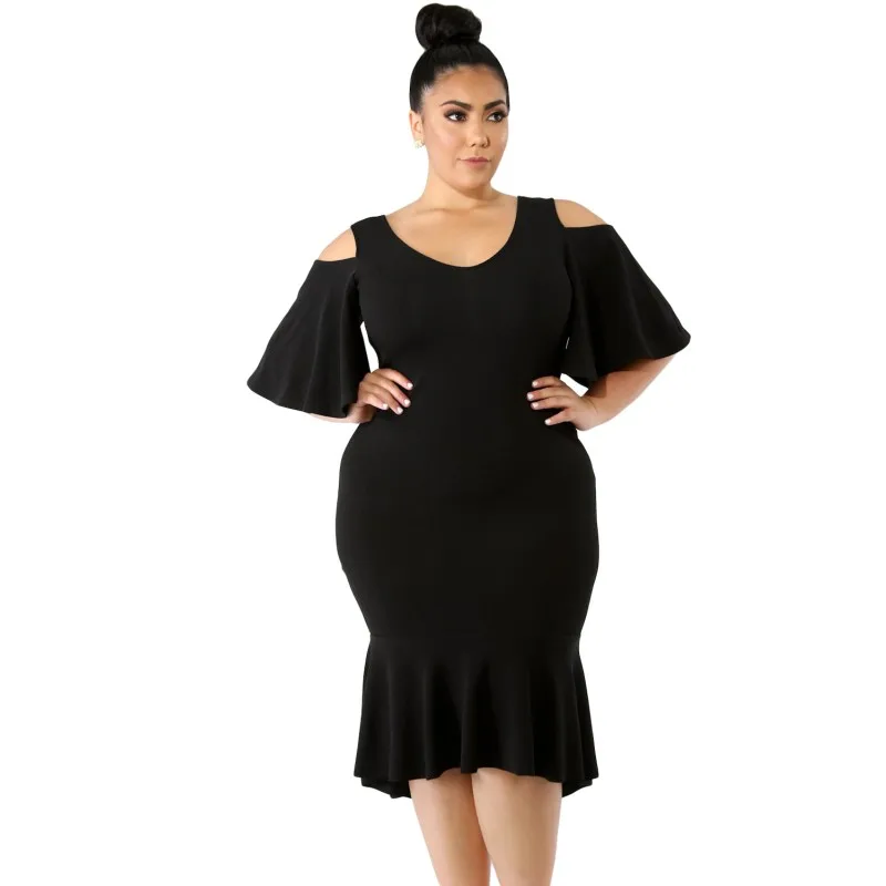 

Woman Plus Size 3XL 4XL 5XL Sexy Dresses Women Black Flutter Sleeve Cold Shoulder Dress For Girl 2018 Vestidos, N/a