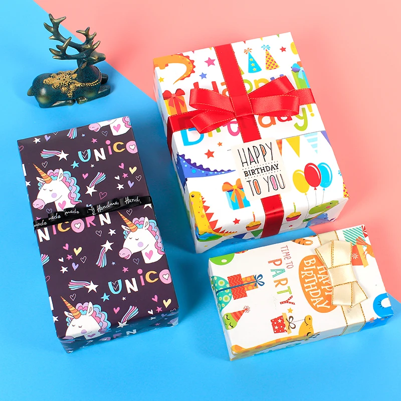 printing birthday unicorn kids gift wrapping paper