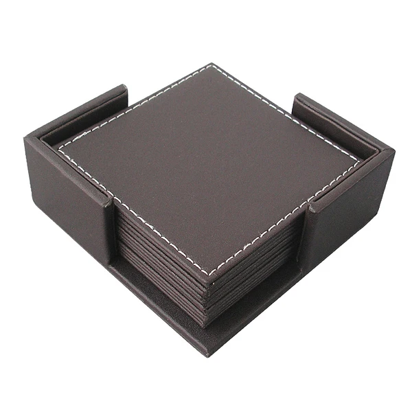 

Square PU leather coaster insulation pad black coaster
