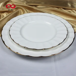 Image of Purchase online Round Dish Dinner Plate ceramic plate with gold rim For Wedding Hotel Restaurant
