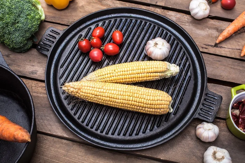 Round Cast Iron Bbq Grill And Griddle Kalbi Pan Black Buy Cast Iron