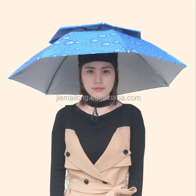 Foldable Double Layer Umbrella Hat Cap Headwear Umbrella For Fishing Hiking Beach Camping Cap