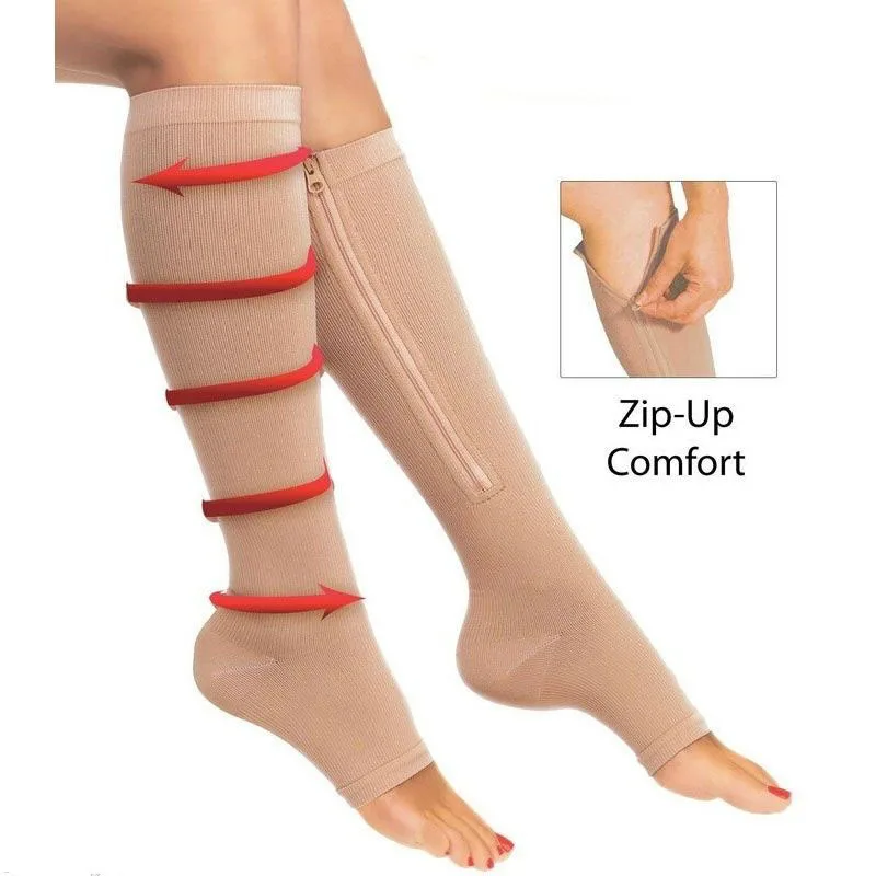 

Plus size Medical Compression Open Toe stockings Zippered Knee-High Nude Hottest Varicose Veins Stockings for Women, N/a