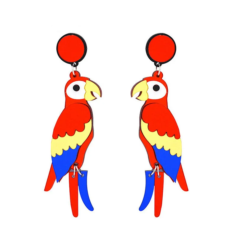 

New Trendy Animal Shaped Acrylic Resin Drop Earrings Personalized Colorful Parrot Acetate Dangle Earrings For Girls, As picture
