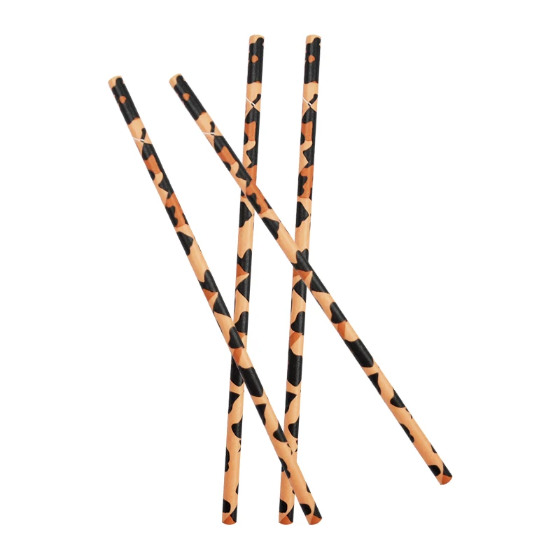 20pcs Leopard Paper Drinking Straws Adult Party Decor Disposable Tableware Eco-friendly Green Pink Brown Straw