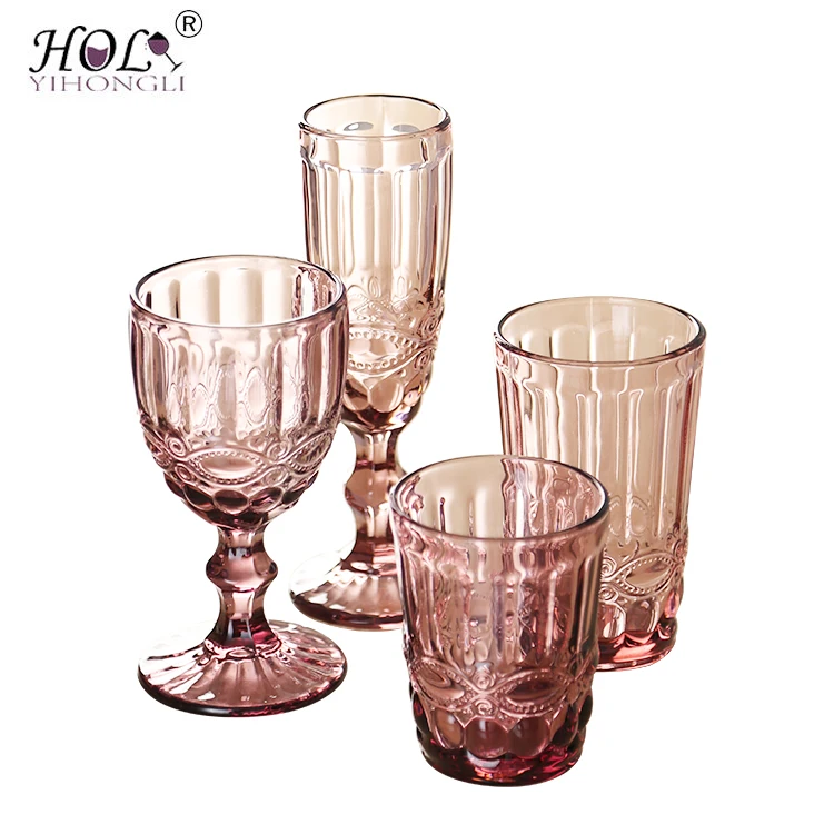 

Stocked Wholesale Machine Pressed Novelty Decorative Colored Embossed Wine Glass, Transparent and red