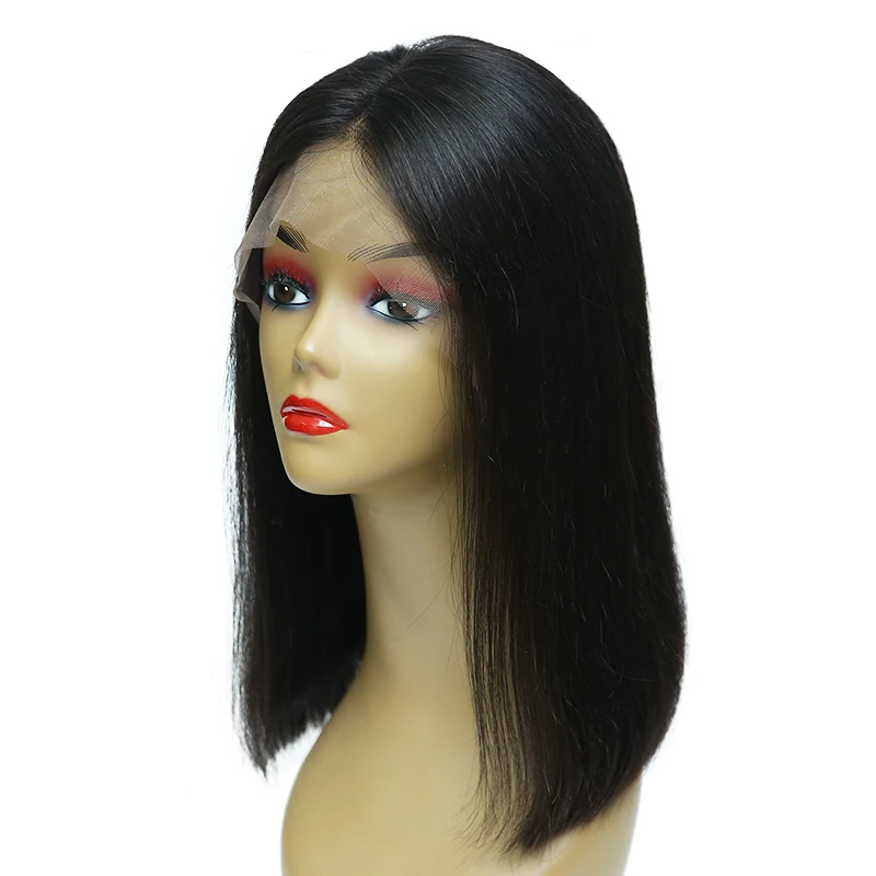 

Black Color Wigs 180% density short bob lace frontal temple hair extension 100 human hair