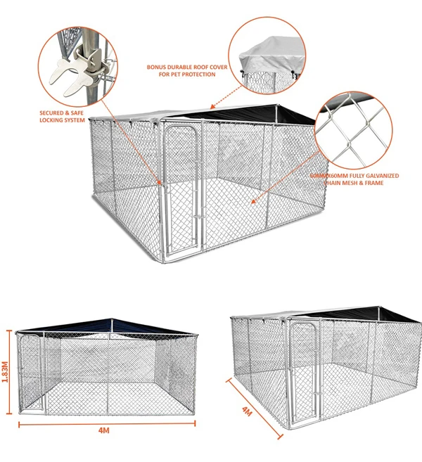 Large Custom Chain Link Metal Dog Kennel Outdoor Pet House Dog Runs Cage