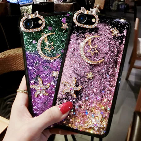 

Bling Luxury Colorful Cute Flowing Liquid Floating Sparkle Glitter Soft Case (Moon) For Apple Iphone 8/8 plus Plastic Case