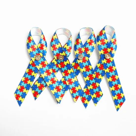 

Wholesale Autism Awareness Puzzle Satin Ribbon Bow with Safty Pin, Puzzle piece