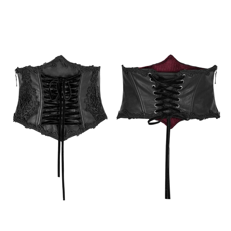 LS-045 Gothic body harness brocade draw string women leather corset