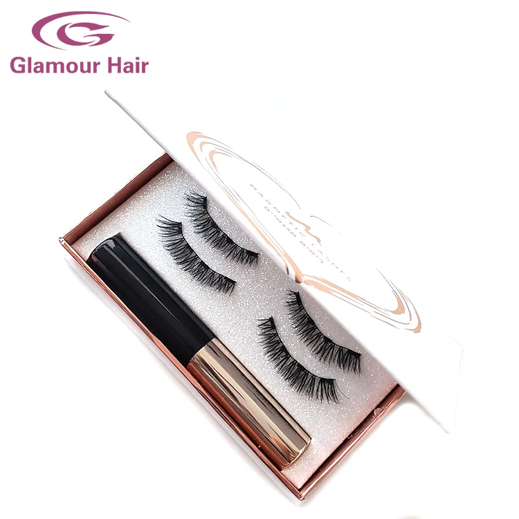 

2019 individual eyelashes with waterproof eyeliner magnetic ----- custom logo packing, Black