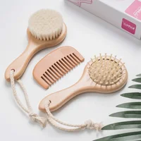

new product ideas 2019 Natural 3 piece Wooden Baby Hair Brush and Comb Set - Baby Brush Set Newborn and Toddlers
