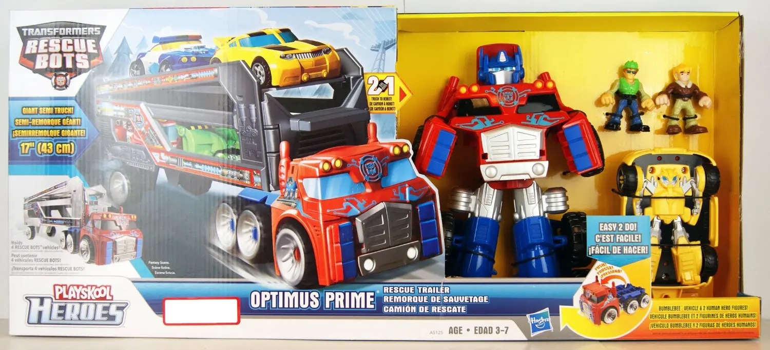 playskool heroes transformers rescue bots optimus prime rescue trailer