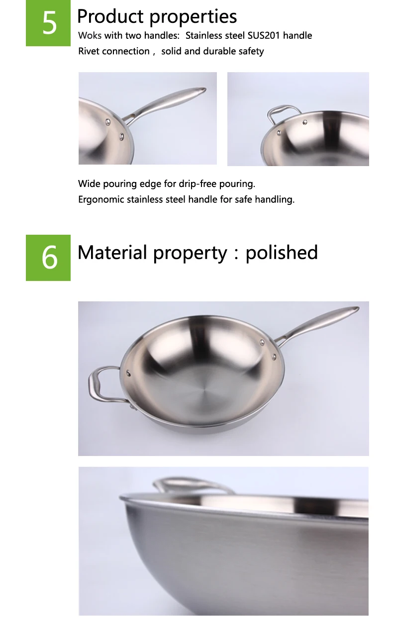 Stainless Steel Wok 13 Inch Stir Frying Japanese Big Wok With Long