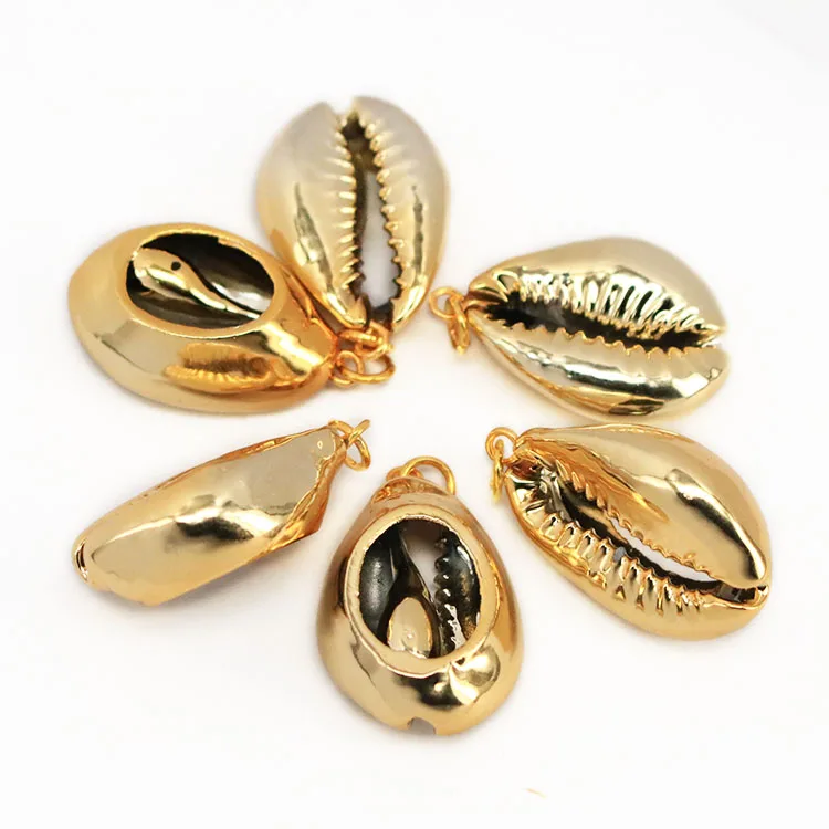 

JF7307 Popular Gold Plated Natural Cowrie Seashell Shell Charm Pendants