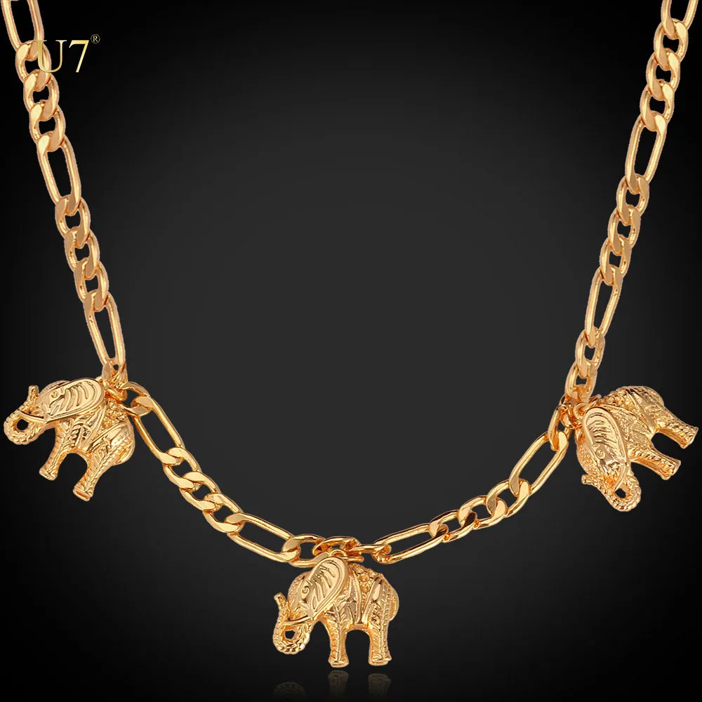 

U7 Unique Design Gold Plated Unisex Fashion Jewelry Trendy Figaro Chain Small Elephant Charms Choker necklace