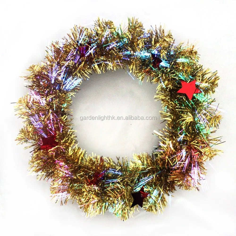 Gold Fiber Optic Christmas Wreaths With Decoration /led Fiber Optic