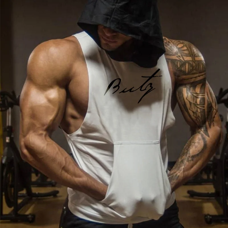 

New Style Muscle Gym Hooded Vest Men's Sports Sleeveless Hoodies