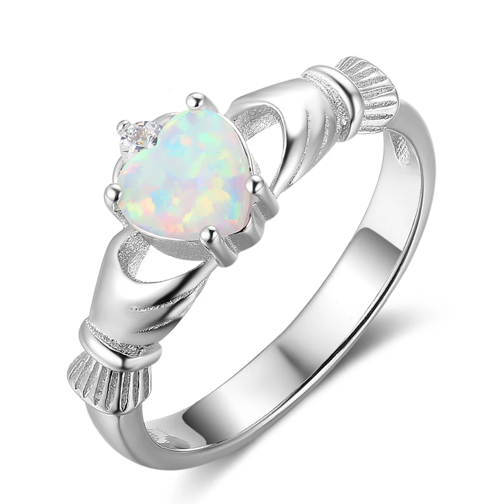 

heart ring Tonglin classic silver 925 sterling claddagh ring heart opal engagement jewelry for women