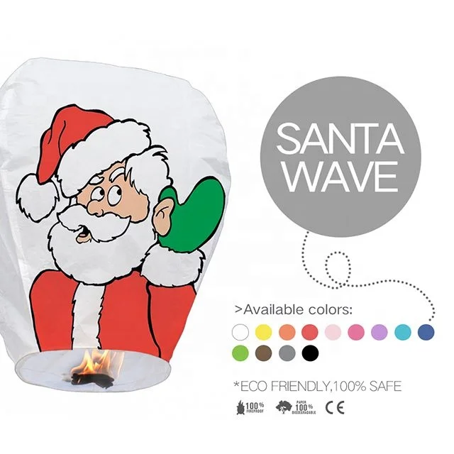 
Boomwow 100% Biodegradable Printed Senta Christmas Tree Wire Free Paper Sky Lantern for Christmas New Year Festival 