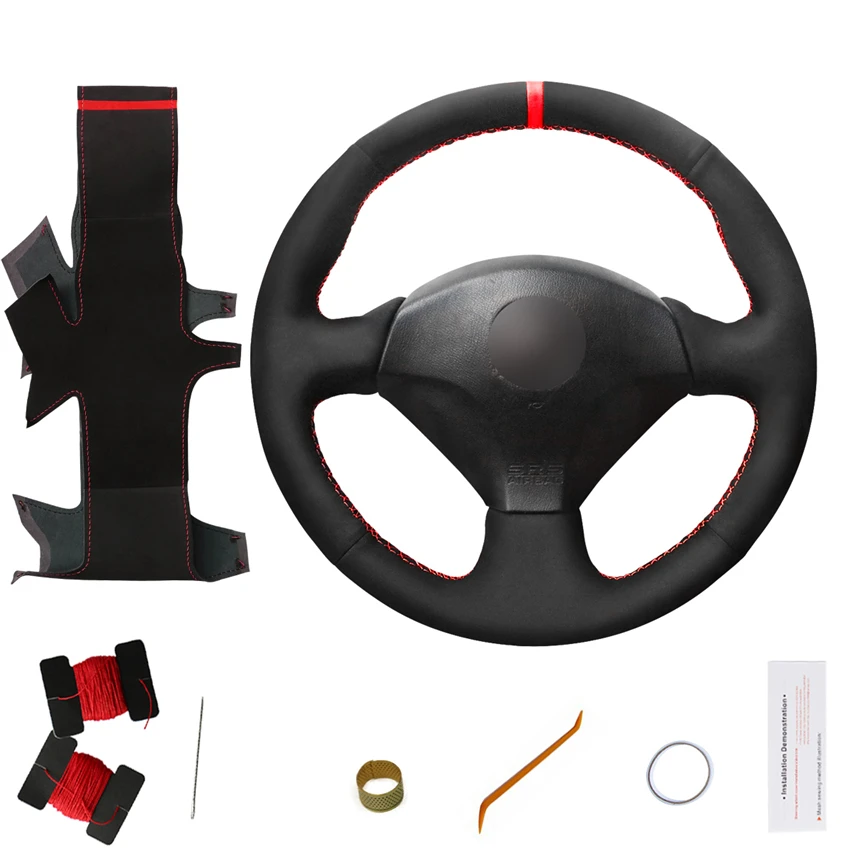 

Hand Sewing Suede Steering Wheel Cover Red Strip for Honda S2000 Civic Si Acura RSX 2000 2001 2002 2003 2004 2005 2006 2008