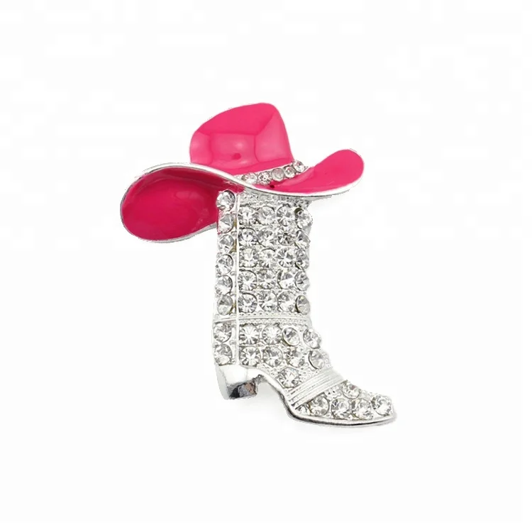 

Cowboy Hat crystal Boot pink rhinestone broach pin, As pic or customized