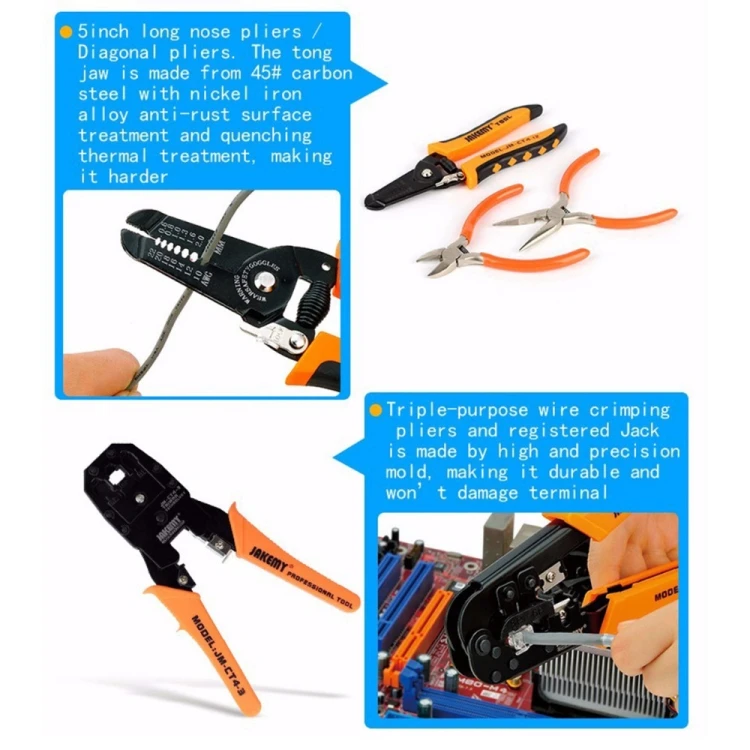JAKEMY JM-P15 17 in 1 Electronic Maintenance Tools Soldering Iron Metal Spudger Pliers Tweezers Digital Multimeter Repair Kit