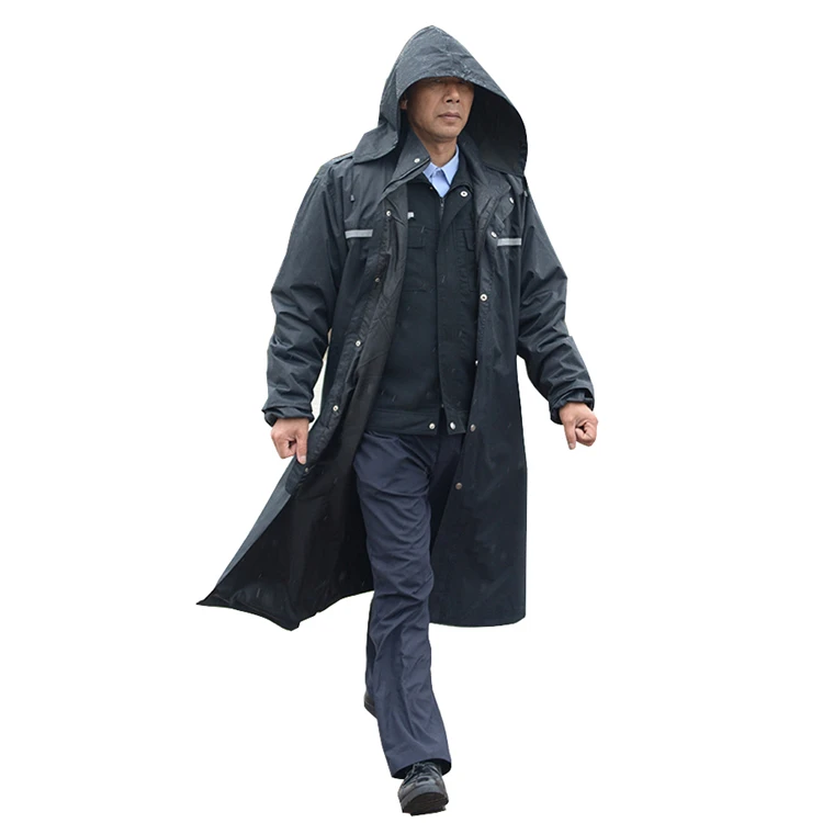 

Police Duty Rain Wear Windproof Coat With Reflective Tape Military Raincoat, Black