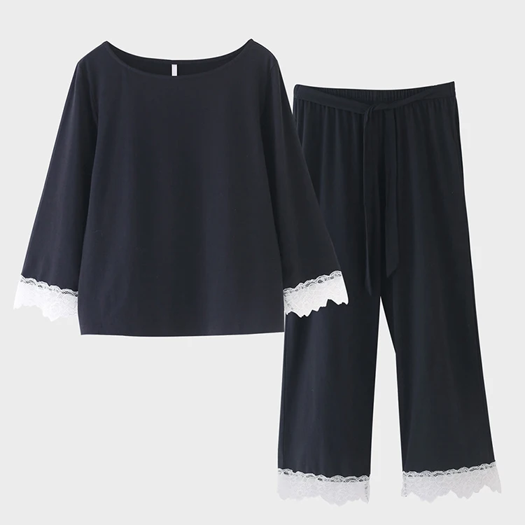 
Cheeky Waist Tie Sleepwear Set Modal Lace Trim Sleepwear Gentle Fabric Womens Sleepwear 