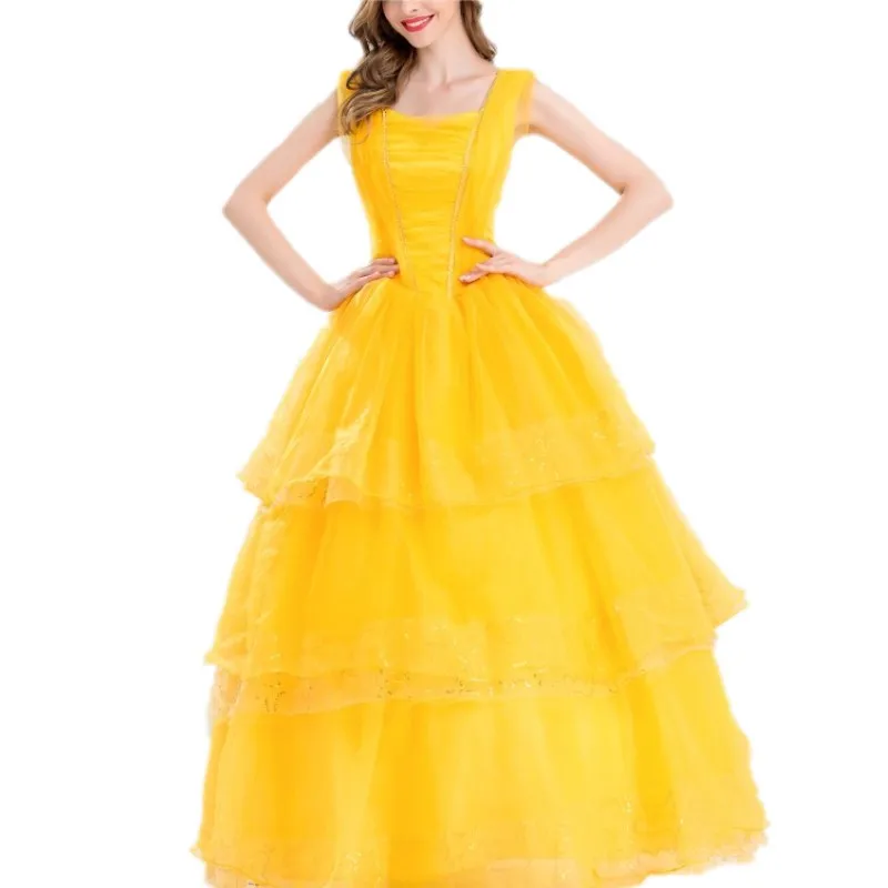 

3 Styles Long Yellow Party Dress Ball Gowns Beauty And The Beast Cosplay Costume Princess Dresses Women Clothing E1638