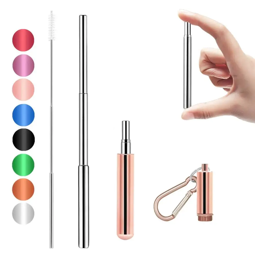 

Factory In Stock Telescopic Reusable Drinking Straws Stainless Steel Straws Metal Collapsible Straw with Metal Case