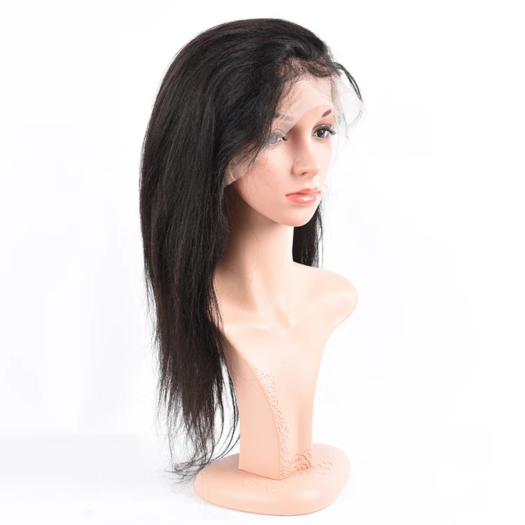 

100% Peruvian Human Hair 14 Inch Wig Yaki Straight Long Hair Mink Full Lace Wig, 1b #